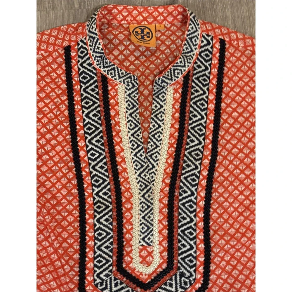 Tory Burch  Embroidered Size 8 Long tunic 11131171 blouse Orange Top